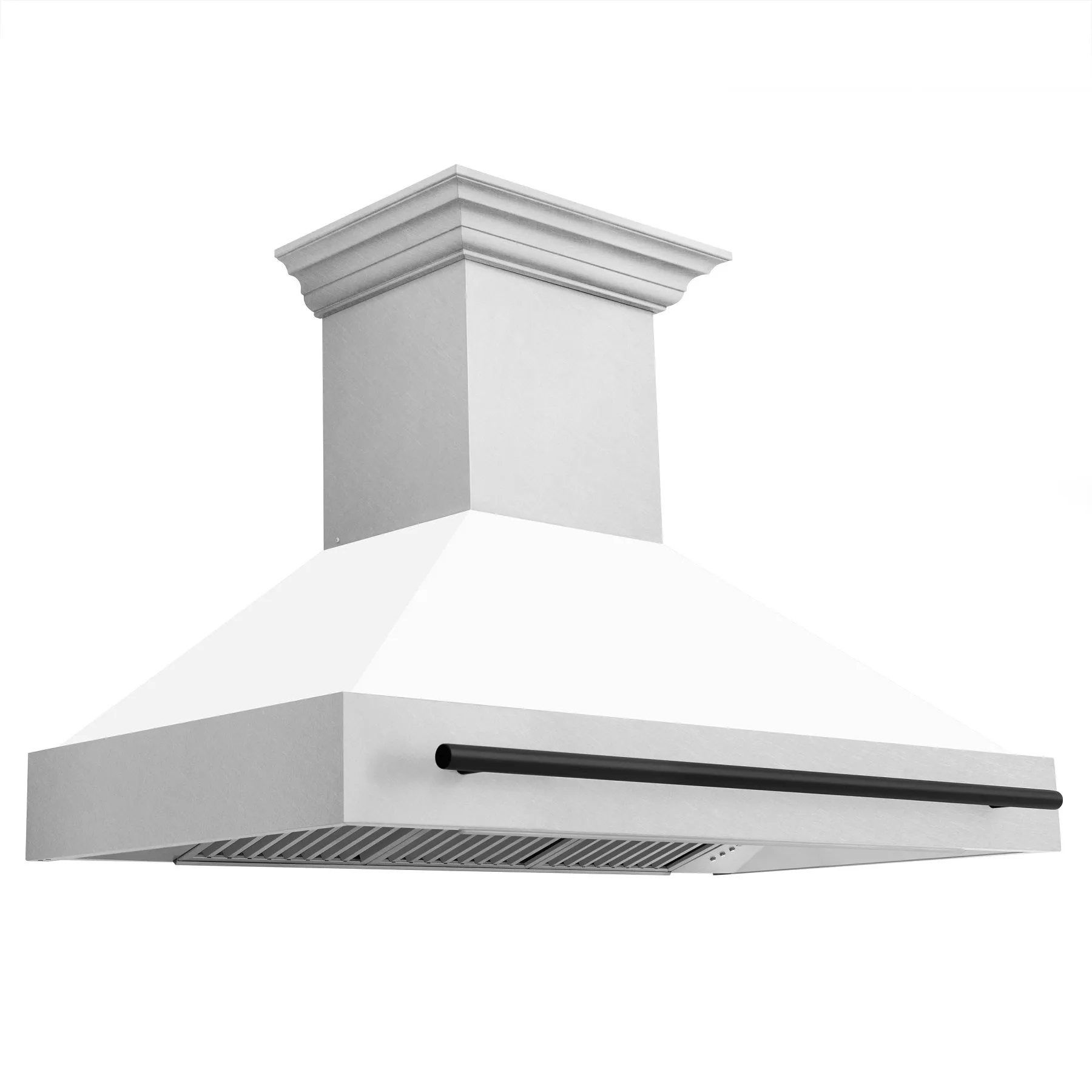 ZLINE 48" Autograph Edition DuraSnow® Stainless Steel Range Hood with White Matte Shell and Matte Black Handle (8654SNZ-WM48-MB)