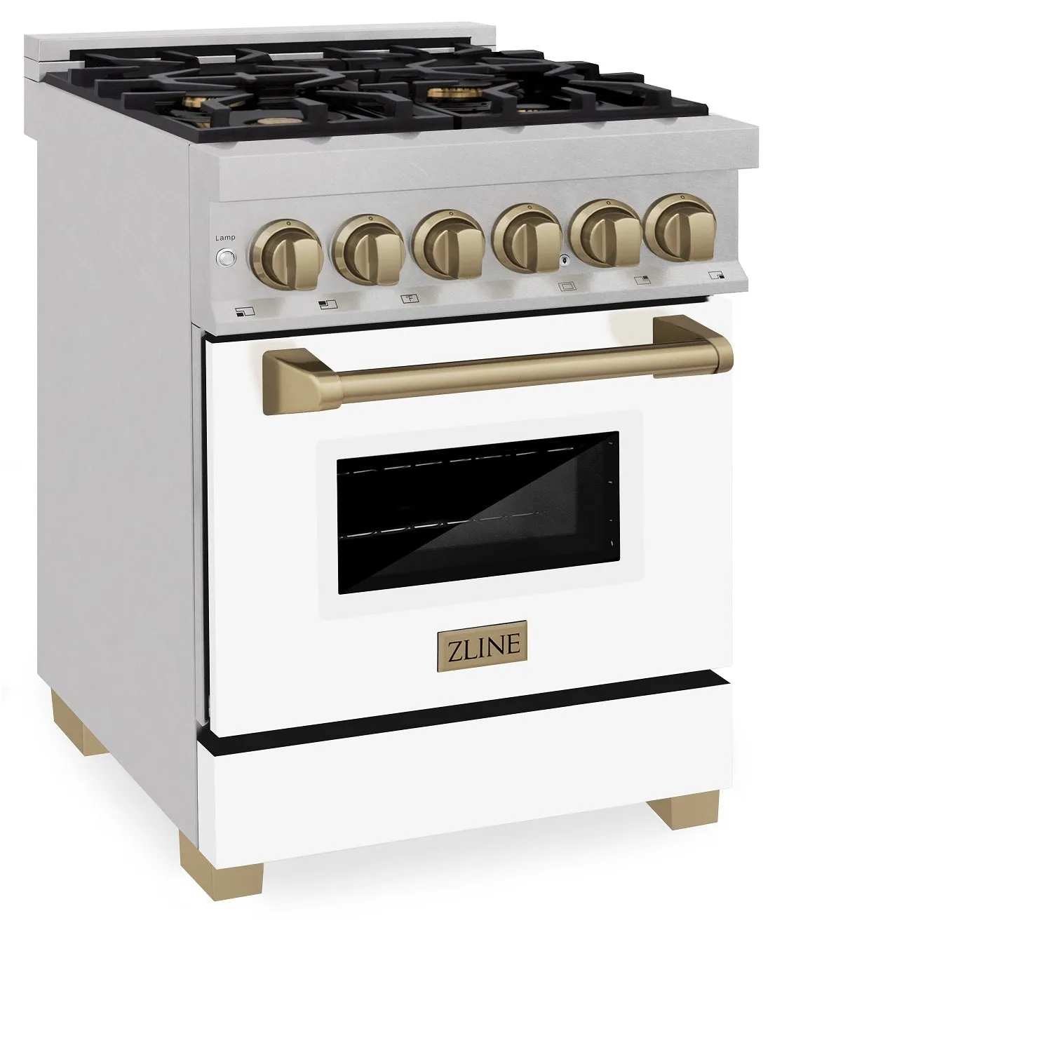 ZLINE Autograph Edition 24" 2.8 cu. ft. Dual Fuel Range with Gas Stove and Electric Oven in DuraSnow® Stainless Steel with White Matte Door and Champagne Bronze Accents (RASZ-WM-24-CB)