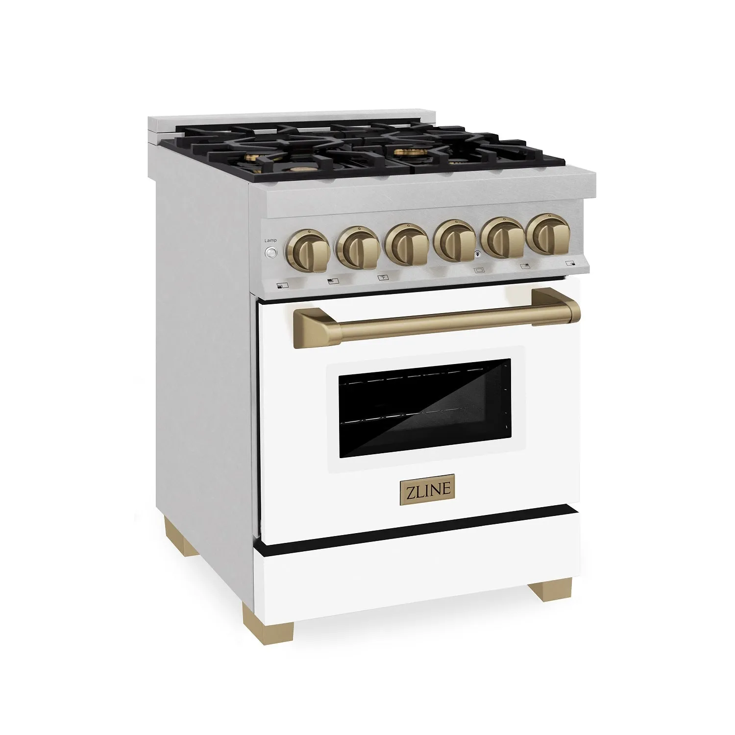 ZLINE Autograph Edition 24" 2.8 cu. ft. Dual Fuel Range with Gas Stove and Electric Oven in DuraSnow® Stainless Steel with White Matte Door and Champagne Bronze Accents (RASZ-WM-24-CB)