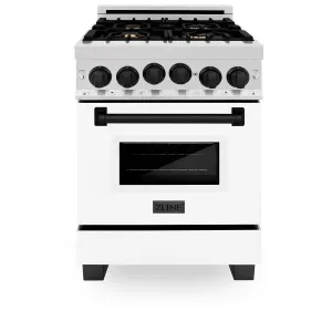 ZLINE Autograph Edition 24" 2.8 cu. ft. Range with Gas Stove and Gas Oven in DuraSnow® Stainless Steel with White Matte Door and Matte Black Accents (RGSZ-WM-24-MB)