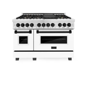 ZLINE Autograph Edition 48" 6.0 cu. ft. Dual Fuel Range in DuraSnow® Stainless Steel with White Matte Door and Matte Black Accents (RASZ-WM-48-MB)