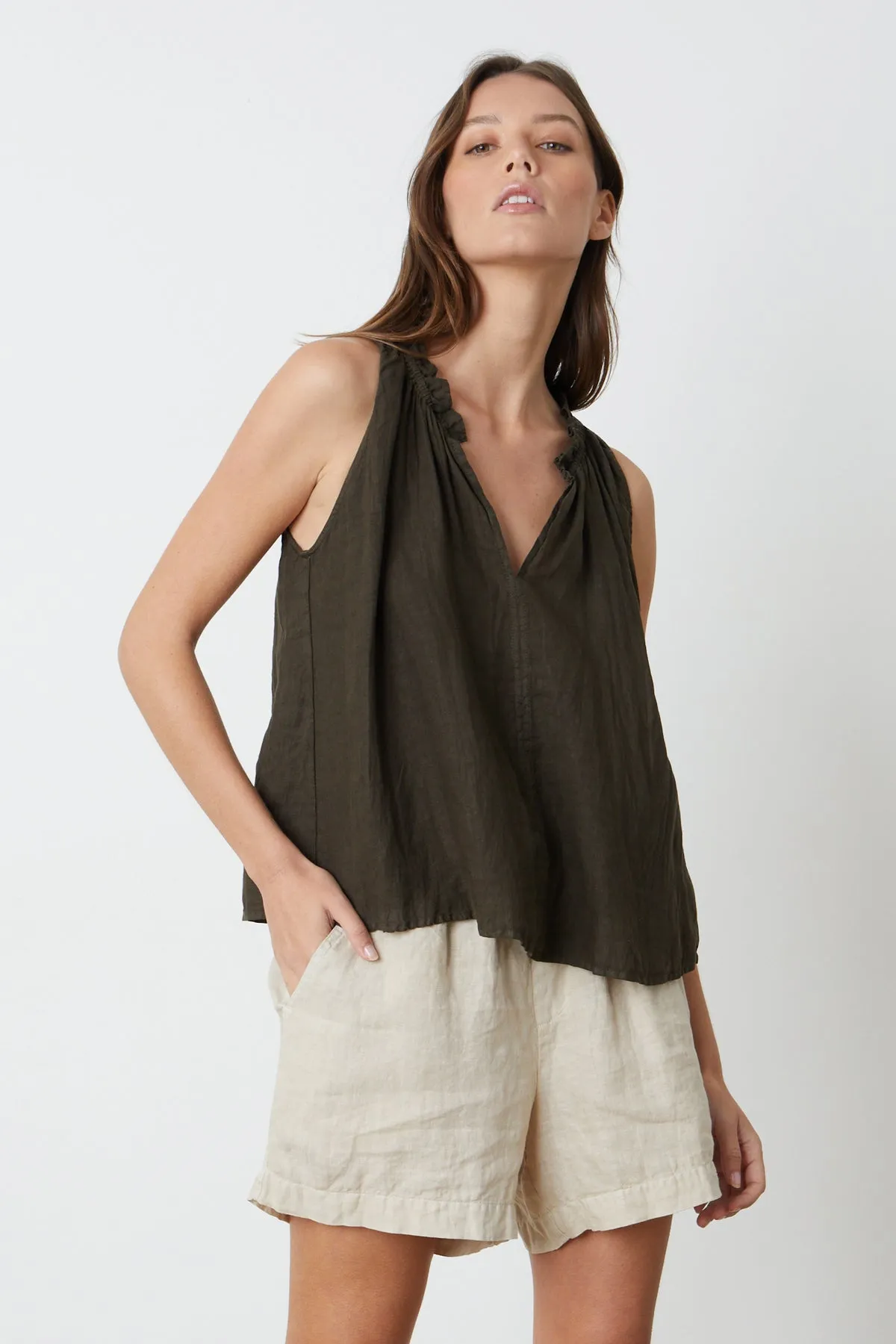 ZOEY LINEN V-NECK TANK TOP