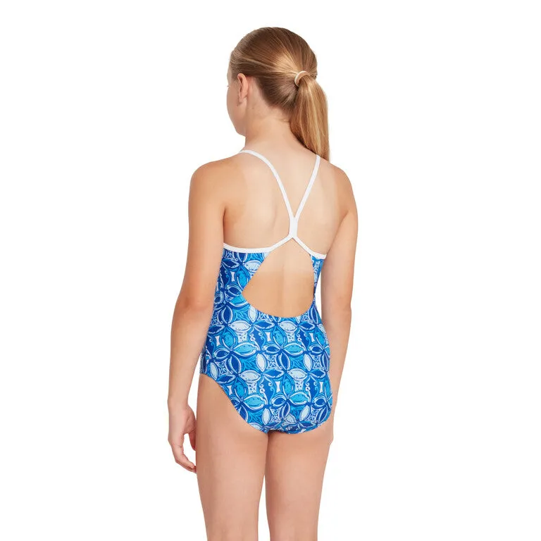 Zoggs Girls Blue Fish Sprintback One Piece