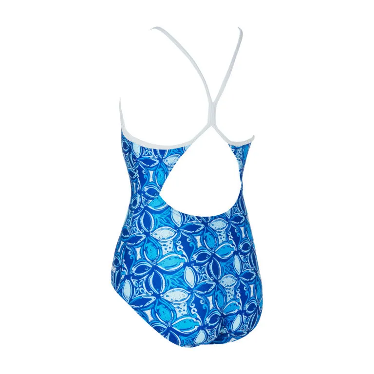 Zoggs Girls Blue Fish Sprintback One Piece