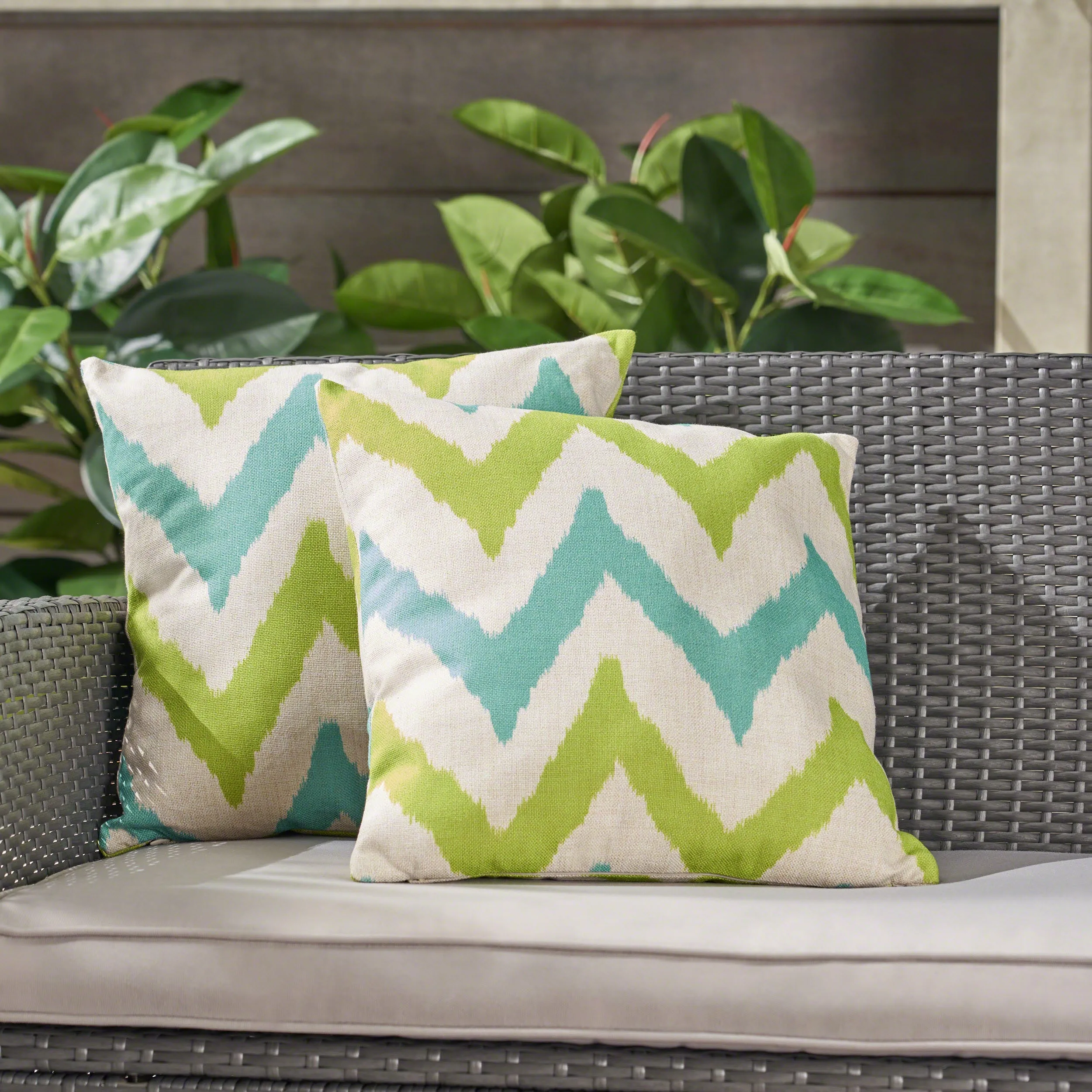 Zora Outdoor 18-inch Water Resistant Square Pillows, Teal and Green