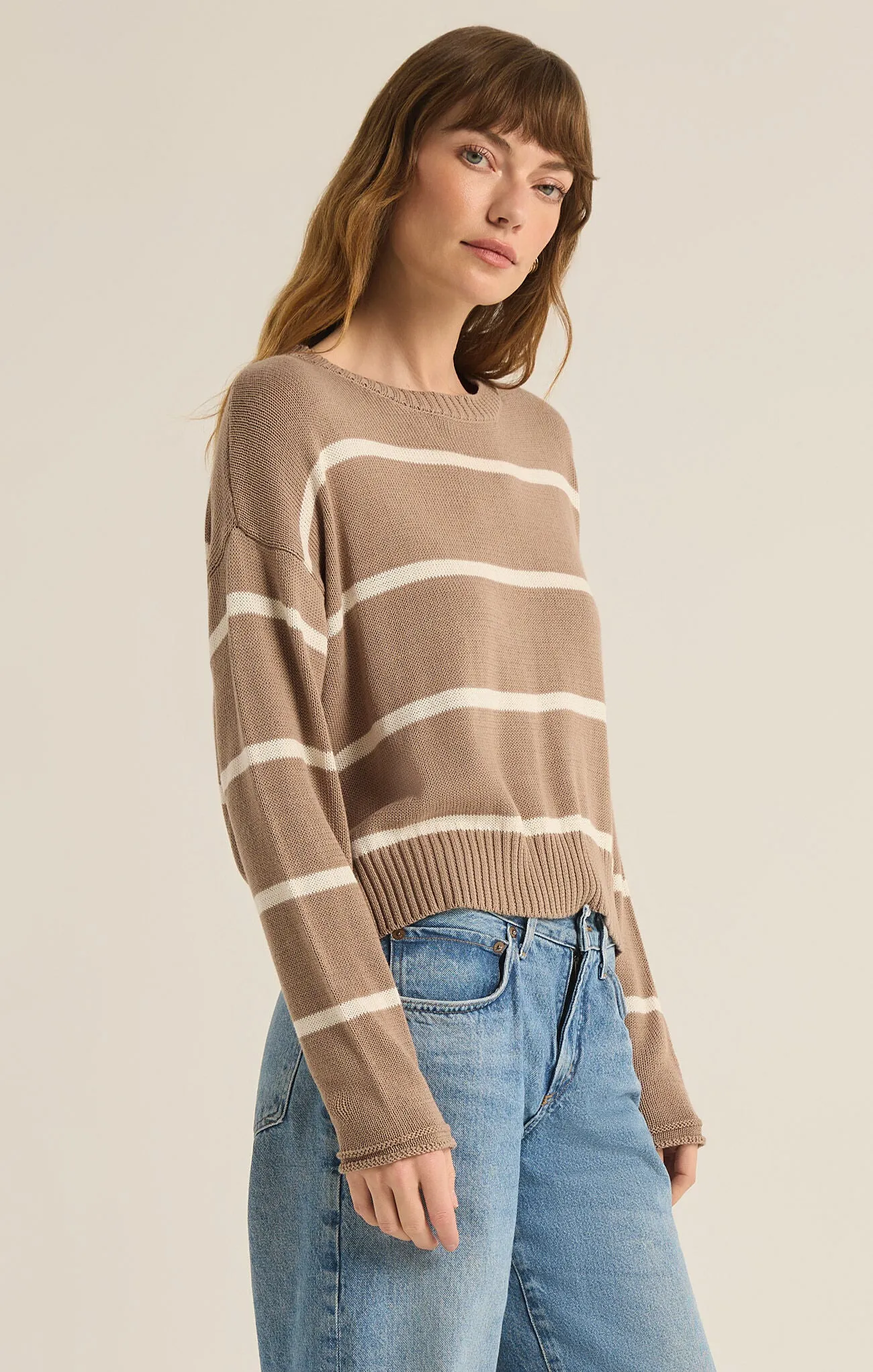 ZSU Sienna Striped Sweater in Latte