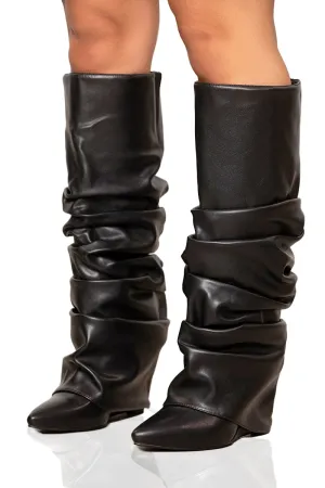 Zumma Ruched Wedge Boot (Black)- FINAL SALE