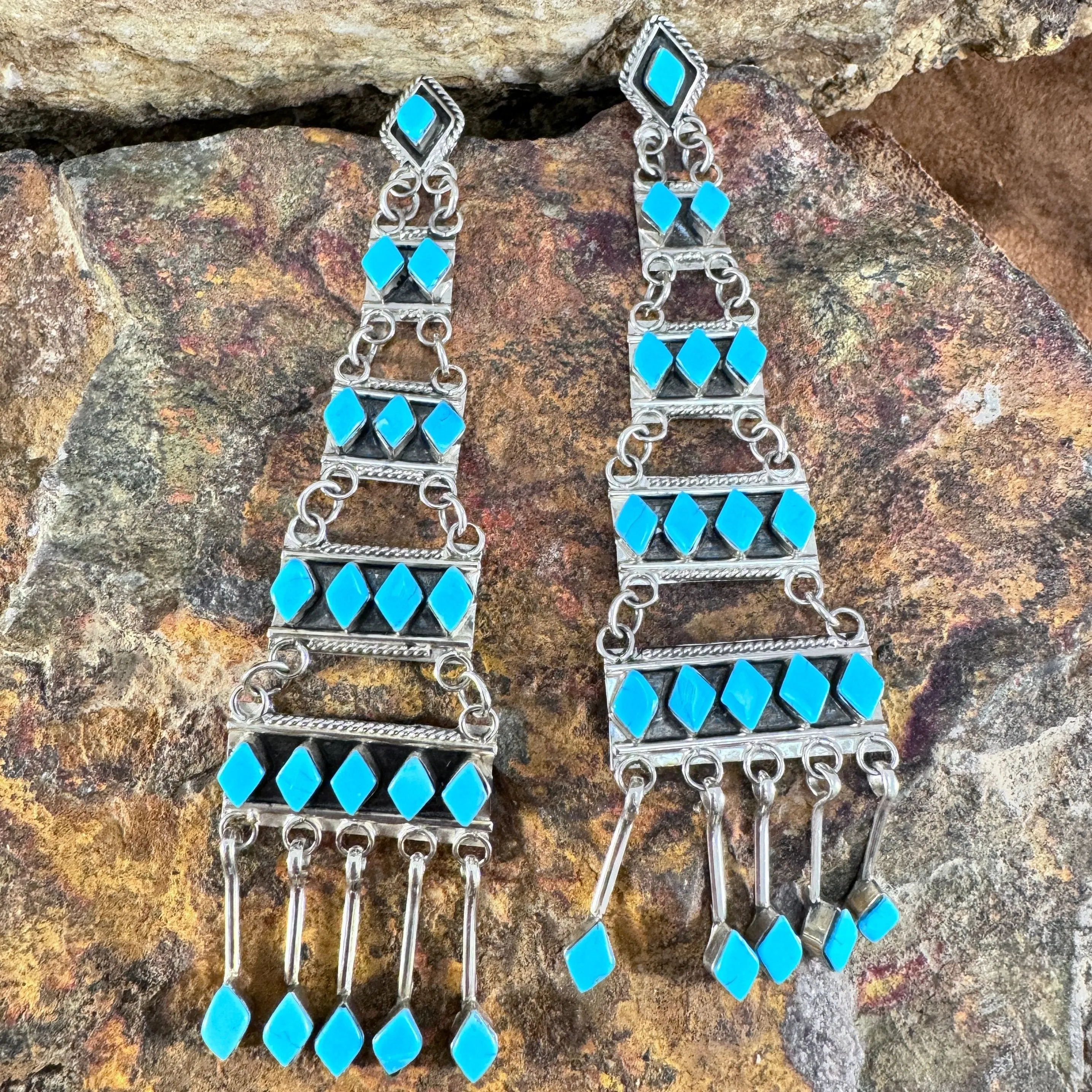 Zuni Kingman Turquoise Chandelier Earrings by Priscilla Chavez