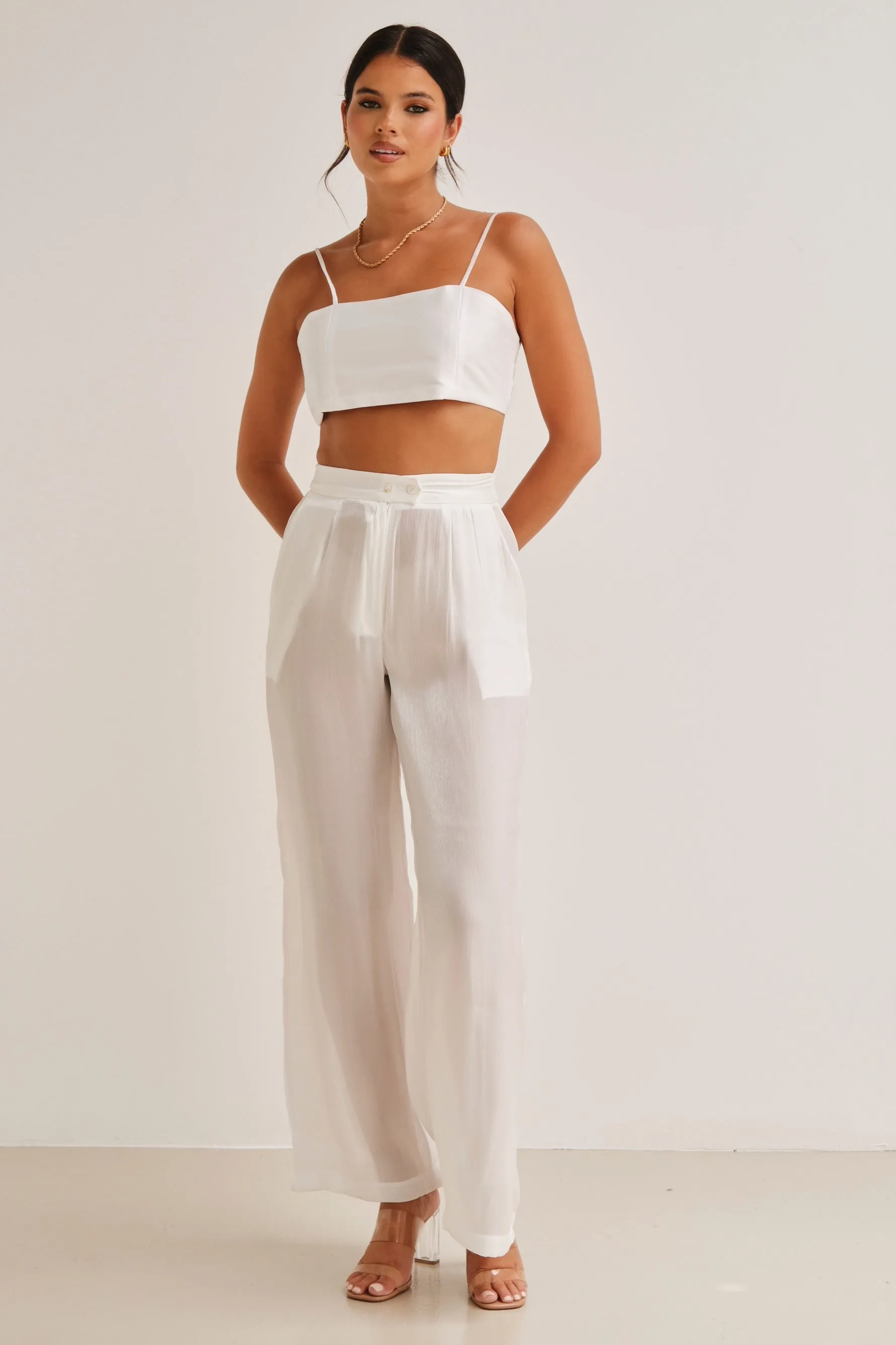 Zura Shimmer Crop Top White