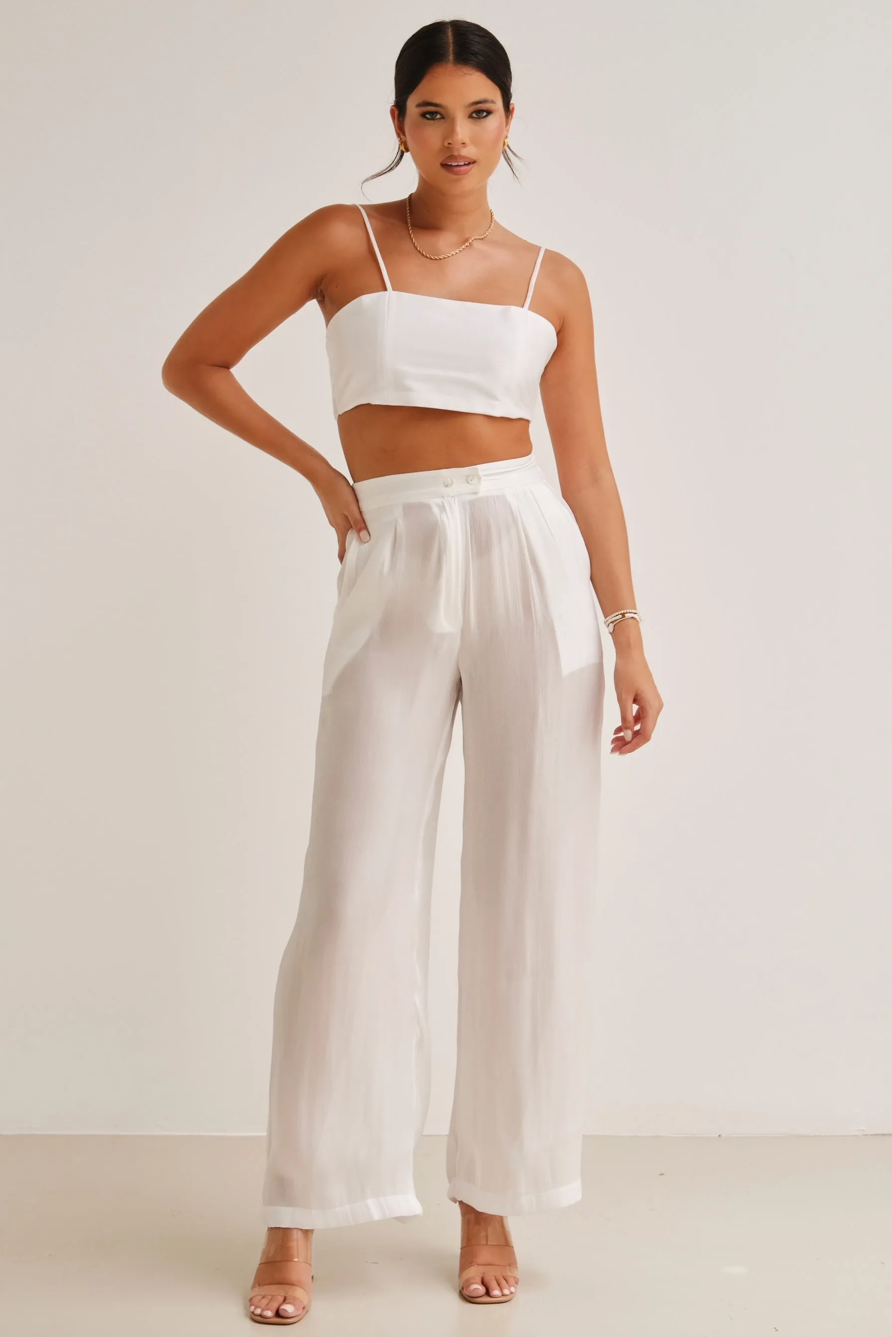 Zura Shimmer Crop Top White