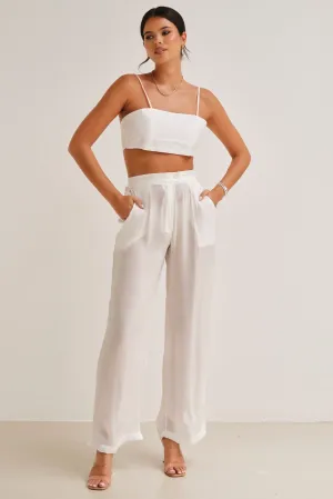 Zura Shimmer High Waisted Pants White